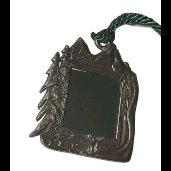 Vintage Signed DLB Pewter Picture Frame Hanging Ornament Christmas Tree Sking - Picture 1 of 5